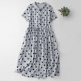thumbnail image 2 of ZQUUVOU Women's Vintage Linen Dress Polka Dot V Neck Short Sleeve Maxi Dress Collared Casual Fit Flowy Long Dress Blue, 2 of 7