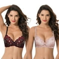 thumbnail image 1 of Curve Muse Women's Plus Size Push Up Add 1 Cup Underwire Perfect Shape Lace Bras-2Pk-Black/Red,Apricot Pink-32B, 1 of 7