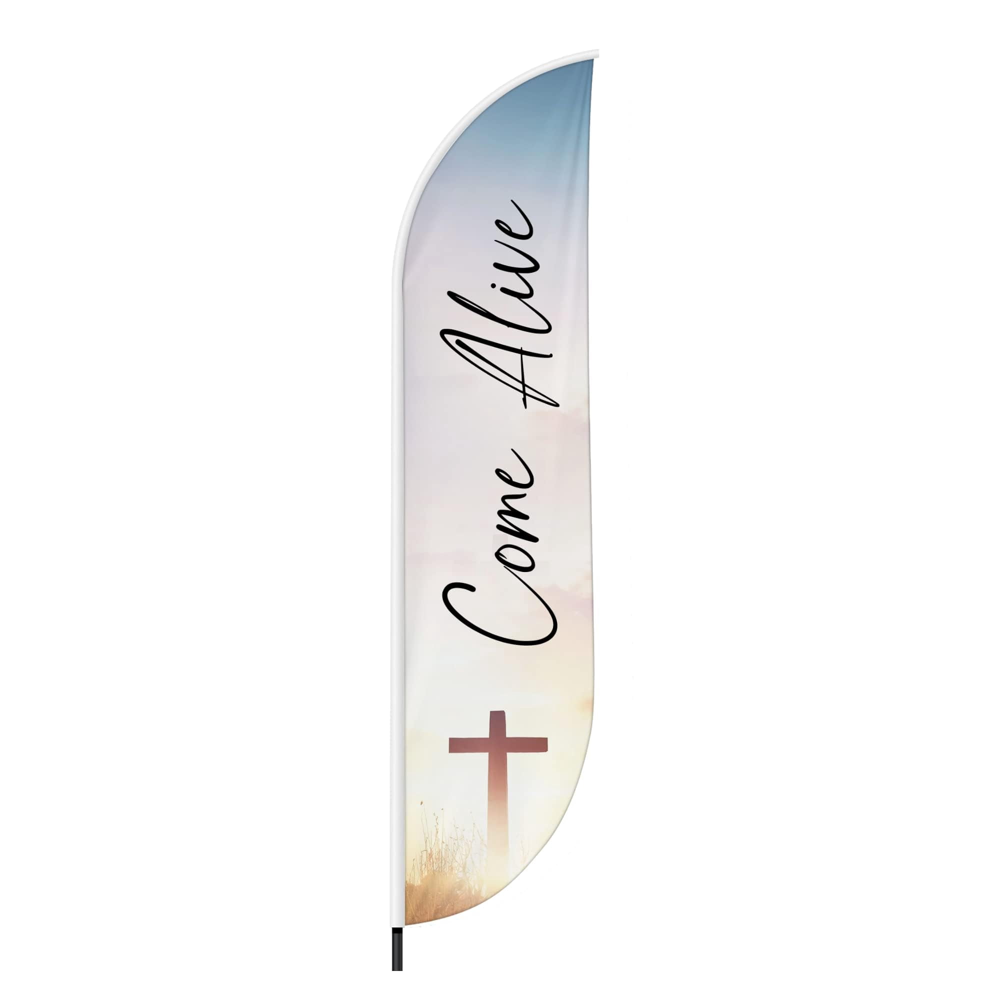 Church Feather Flag(11.5feetX2.5feet) by DreamController | Outdoor Business Advertising Tall Flag | Weather-Resistant Knitted Swooper Flag | Made in USA | HD Print (Flag Only)