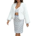 thumbnail image 2 of Women's Faux Fur Cropped Jacket, Short Plush Street Style Coat, Open Front Cardigan, Winter Fashion Outerwear, Textured Fleece Layer, Urban Chic Short Coat White M, 2 of 5