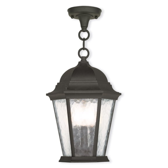 3 Light Textured Black Chain Lantern Pendant Lighting Fixture with Clear Water Glass Shade