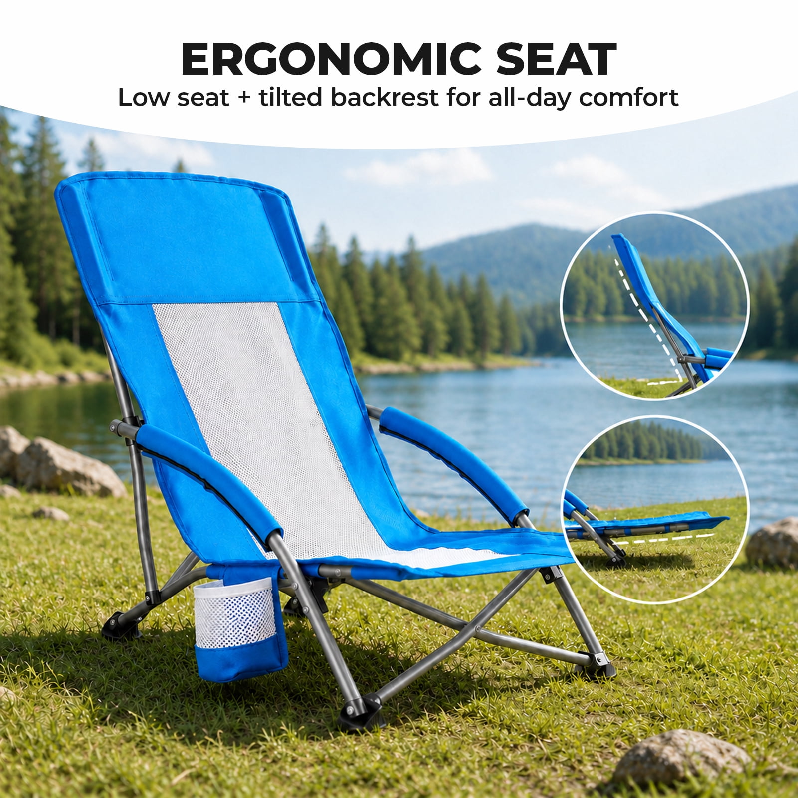 Alvantor Camping Chair - Folding Outdoor Chair with Mesh Back, Cup Holder, Heavy Duty 250 LBS, Portable with Carry Bag for Beach Picnic
