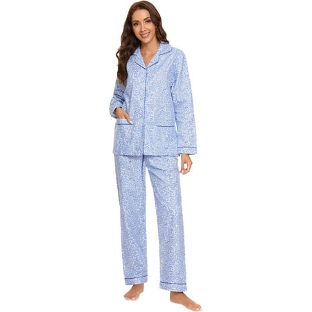 Women's Flannel Pajamas Set Cotton PJs For Women Long Sleeve Pijama ...