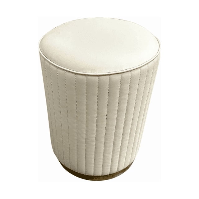 Ottomane Rembourrée en Cuir de Luxe / Tabouret Rond / Repose-Pieds / Chambre Salon (Gris)