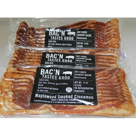 BAC'N Dry Cured Bacon, Maplewood Smoked Cinnamon Flavor, 3 Ct, 42 Oz