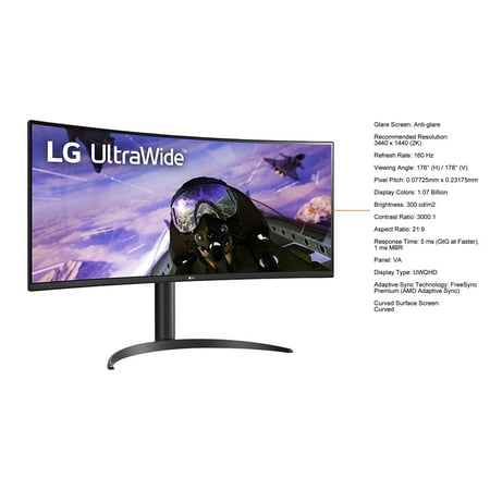 LG - 34” LED Curved UltraWide QHD 160Hz FreeSync Premium Monitor with HDR (HDMI, DisplayPort) - Black