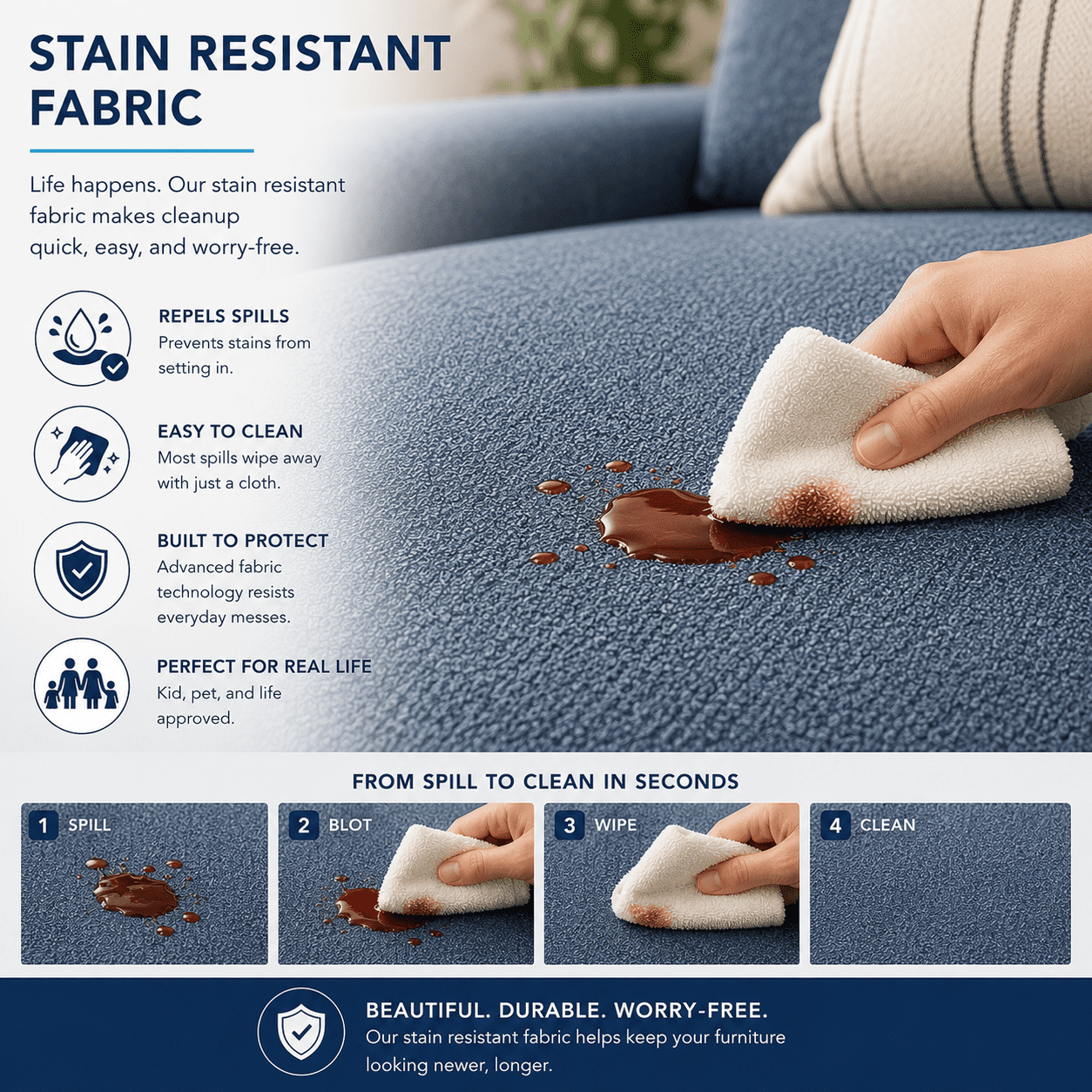 Liz Jordan Hill Ocean Blue Luxury Chenille Upholstery Fabric by The Yard Water Cleanable Stain Resistant Material for Chair Ac Spirit 40 Jelly