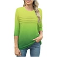 thumbnail image 4 of JURANMO 3/4 Length Sleeve Womens Tops Summer Round Neck Tunic Tops Dressy Casual Pleated Shirts Fashion Gradient Print Blouse Prime Sales Today Green M, 4 of 7