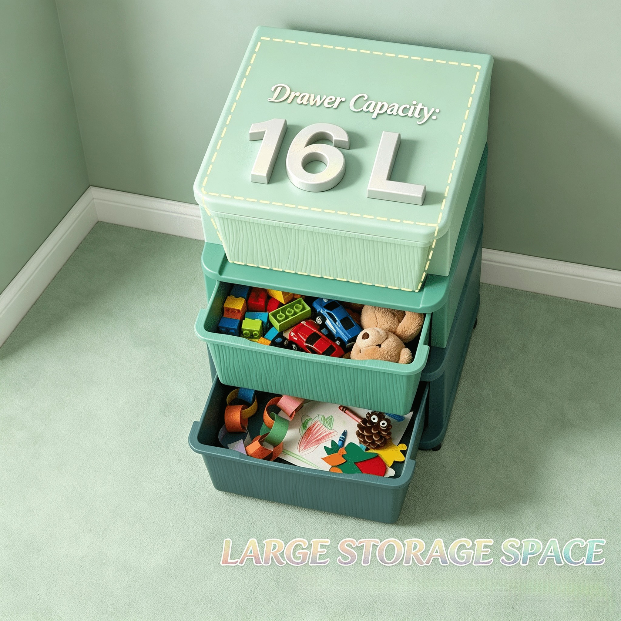 Toy Storage Drawers,Multi-Tier Playroom Organizer,Child-Friendly Storage Tower,Space-Saving Vertical Drawer Unit