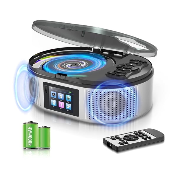 CCHKFEI Portable CD Player with Bluetooth 4000mAh Rechargeable Desktop CD Player Portable with Remote Control FM Radio,LCD Screen,Aux/Usb for Car Home