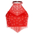 thumbnail image 3 of Yanarno Women's Fringe Halter Sheer V Neck Tank Top for Salsa Samba Belly Dancing Party Performance Red S, 3 of 5