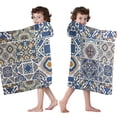 thumbnail image 4 of Blue Ethnic Geometric Patchwork Pattern Hooded Bath Towel，50"x30" for Ages 3 To 12 Kids, Quick Dry Lightweight Soft Microfiber Hood Beach Towel Cover Up for Kids, 4 of 7