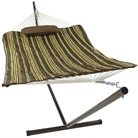 Indoor Hammock Apartment Sunnydaze Cotton Rope Freestanding Hammock with 12 Foot Portable Steel Stand and Spreader Bar, Indoor or Outdoor Use, Pad and Pillow Included, Desert Stripe ()