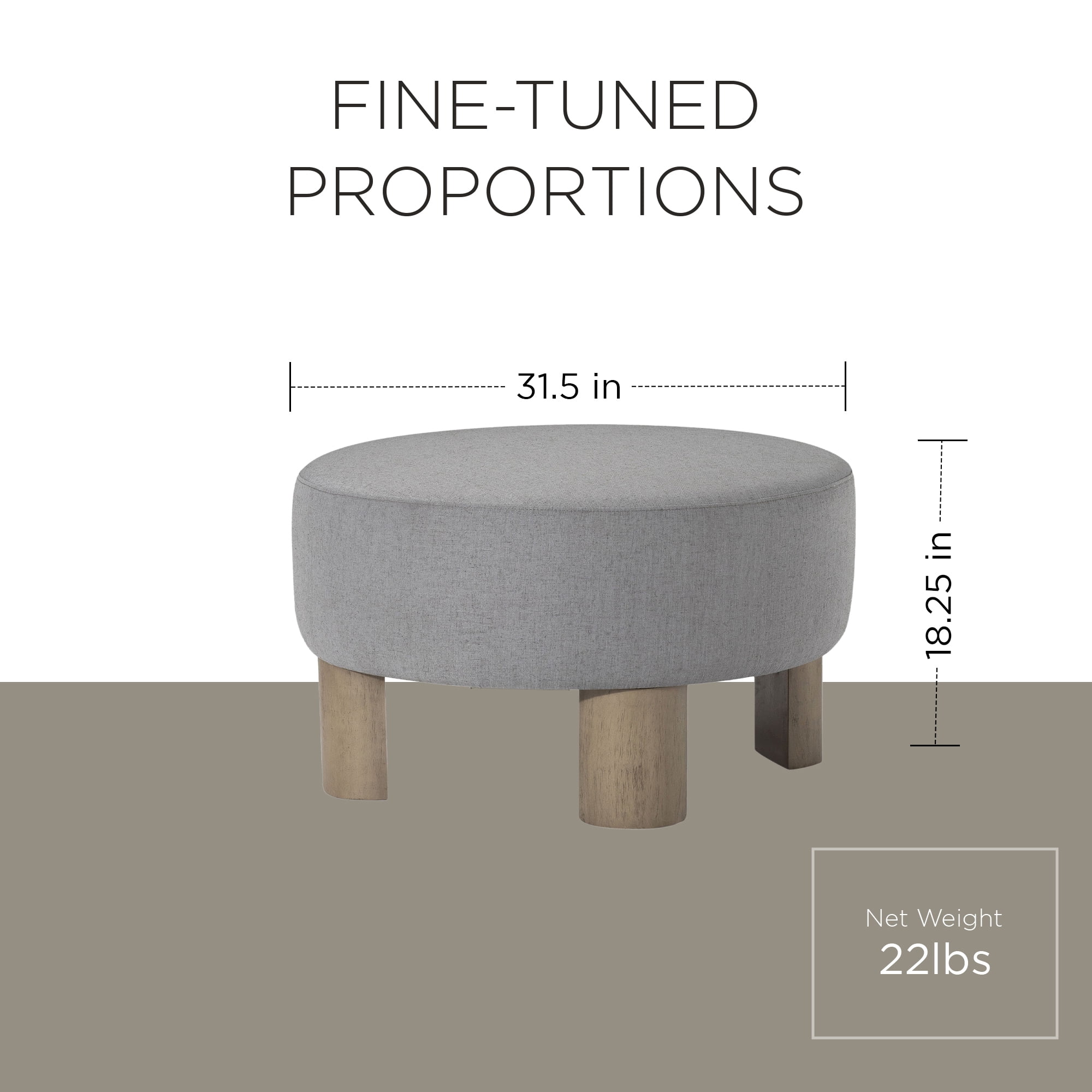 Maven Lane Celia Contemporary Upholstered Ottoman with Refined Grey Wood Finish