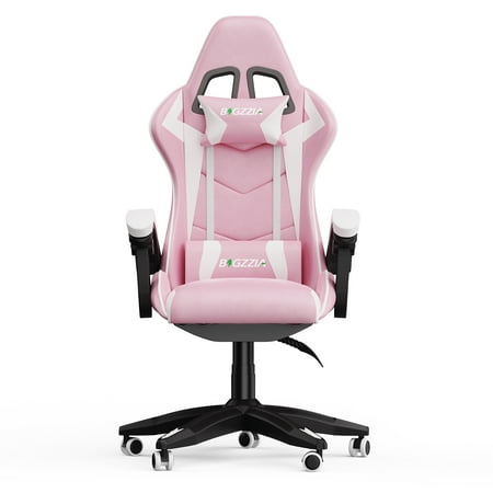 Bigzzia Gaming Chair Pu Leather Ergonomic Office Computer Chair with Adjustable Headrest and Lumbar Pillow,Reclining Racing Esports Chair with Seat Height Adjustable Swivel Recliner,Pink