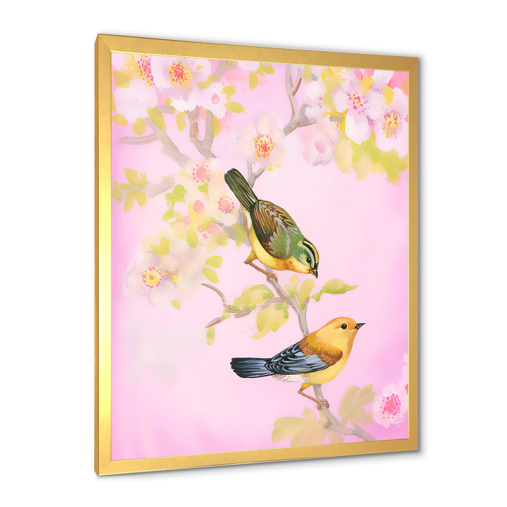 Designart 'Beautiful Bright Birds Sitting On Branch' Traditional Framed Art Print