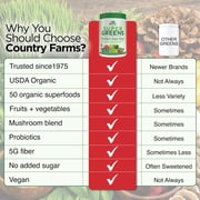 Country Farms Organic Super Greens Powder, Daily Greens Drink Mix with 50 Organic Superfoods, Fruits, Vegetables, Fiber, Mushrooms & Probiotics for Gut Health, Digestion & Energy Support, Berry Flavo