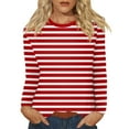 thumbnail image 2 of Women's Long Sleeve Striped T-Shirt, Casual Red and White Crew Neck Top, Soft Cotton Blend, 2 of 8