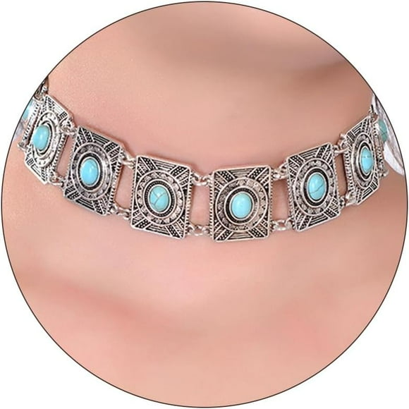 HAHDAXIA Turquoise Choker Necklace for Women Bohemian Necklace Western Jewelry Necklace Boho Turquoise Necklace Silver Necklaces for Girls Lady Gifts