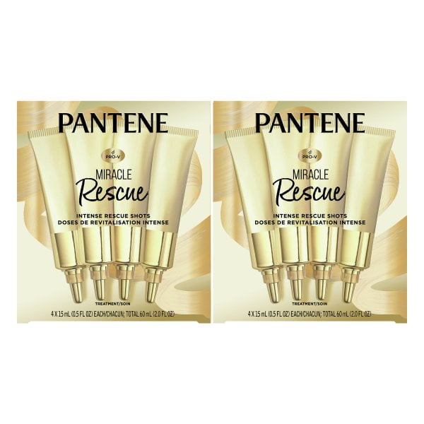 Pantene Hair Mask Miracle Rescue Shots, Intensive Repair Treatment for Damaged Hair, 4 count 0.5 oz Each, Twin Pack New Version
