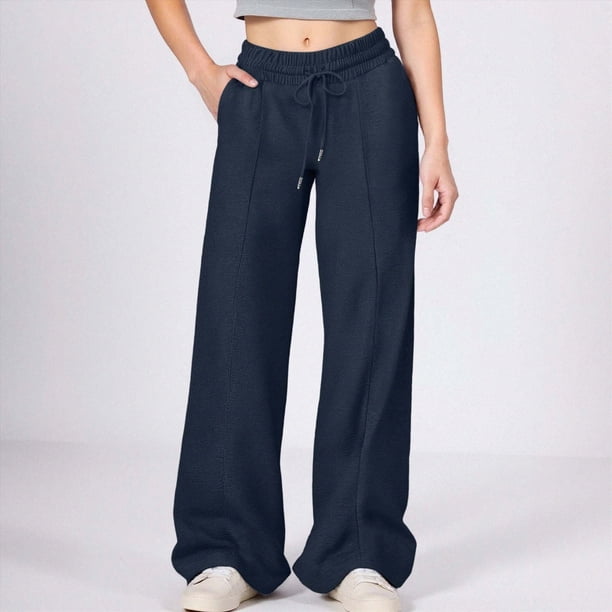 Pantalon De Jogging Large Filles Taille Haute - Élastique Jambe Droite Ample École Gris 12-13 Ans Avec Cordon Et Poches