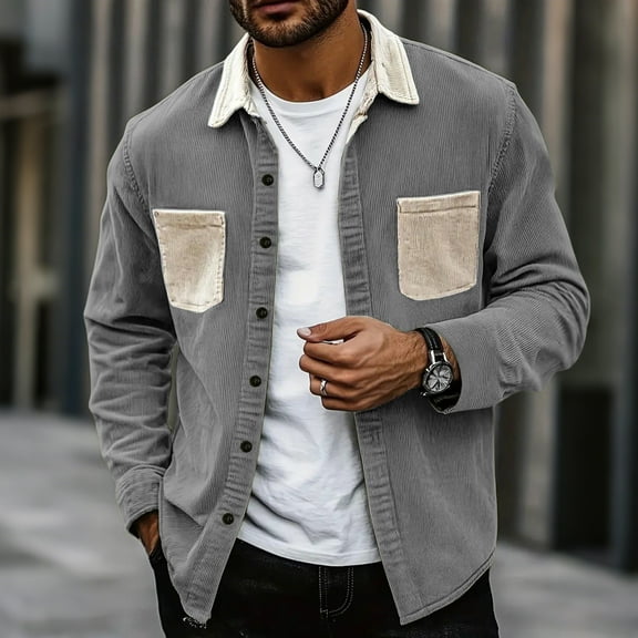 Royisotas Lightweight Jackets for Men Solid Color Fleece Outwear Button Hoodless Fashion Mens Coats Long Sleeve