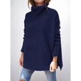 thumbnail image 5 of Women'S Turtle-Neck Oversized Sweaters Long Batwing Sleeve Spilt Hem Tunic Pullover Knit Tops Royal Blue S, 5 of 7
