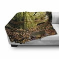 thumbnail image 3 of Landscape Soft Flannel Fleece Blanket, Pine River in Fall Forest Faded Maple Leaves Deciduous Trees in Autumn, Cozy Plush for Indoor and Outdoor Use, 70" x 90", Green Yellow Cinnamon, by Ambesonne, 3 of 6