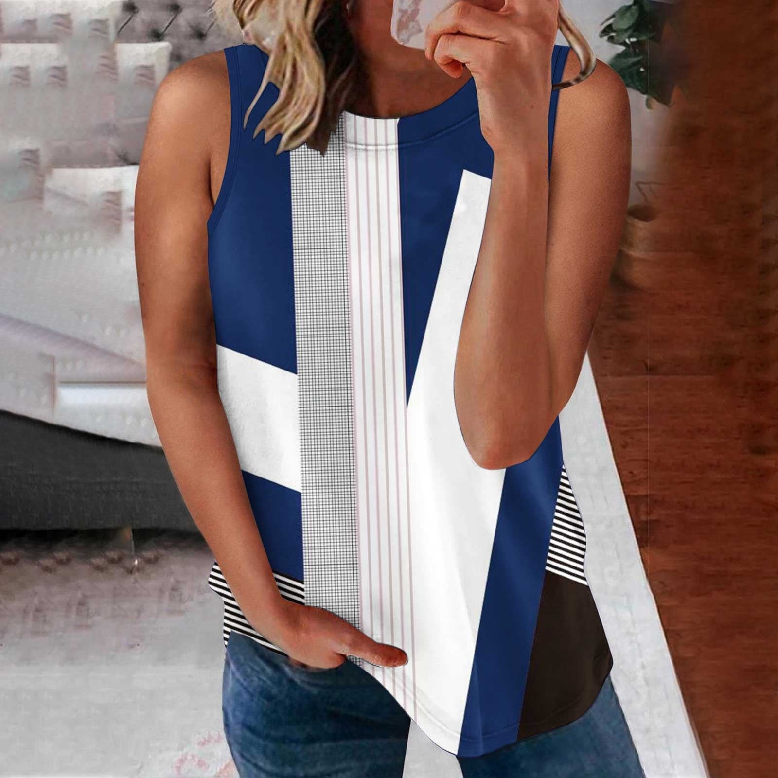 Rbaofujie Womens Tops Women'S Sleeveless Summer Casual Tops Round Neck