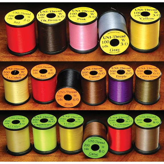 UNI Waxed Thread 3/0, 6/0, 8/0 Fly Tying Materials - All Colors & Sizes