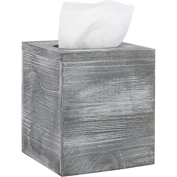MyGift Vintage Gray Wood Square Tissue Box, Graywashed
