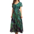 thumbnail image 3 of Sakkas Lia Short Sleeve Peasant Maxi Corset Tie-dye Dress with Embroidery Runs Big - Green - S/M, 3 of 5
