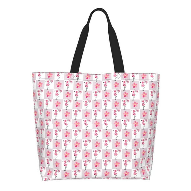 Easygdp Flamingo On Checkered Bolsas Tote para Mujer, Bolsos de Hombro para Viaje, Bolsos de Mano de Gran Capacidad para Compras y Trabajo