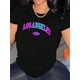 thumbnail image 1 of Los Angeles Gradient Alphabet Print T-Shirt for Women - Casual Polyester Knit Fabric, All-Season Comfort, Round Neck, Short Sleeve, Abstract Pattern Fashion Top, 1 of 6