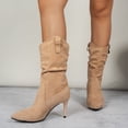thumbnail image 3 of Mepaouo Women's Mid Calf Slouchy Boots Pointed Toe Stiletto High Heeled Winter Dressy Boots(Khaki,6.5), 3 of 6
