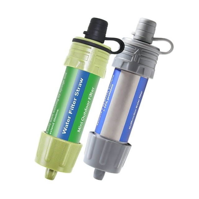 Graflsoa Paille Filtrante Portable Double-Lot de 2 K8625 pour Aventures en Plein Air - Vert Armée & Gris, Design Compact & Léger pour Camping, Randonnée et Urgence