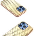 thumbnail image 3 of For iPhone 16 Pro Max Case Woven Texture Electroplating Edge Leather Coated PC+TPU Phone Cover - Gre, 3 of 5