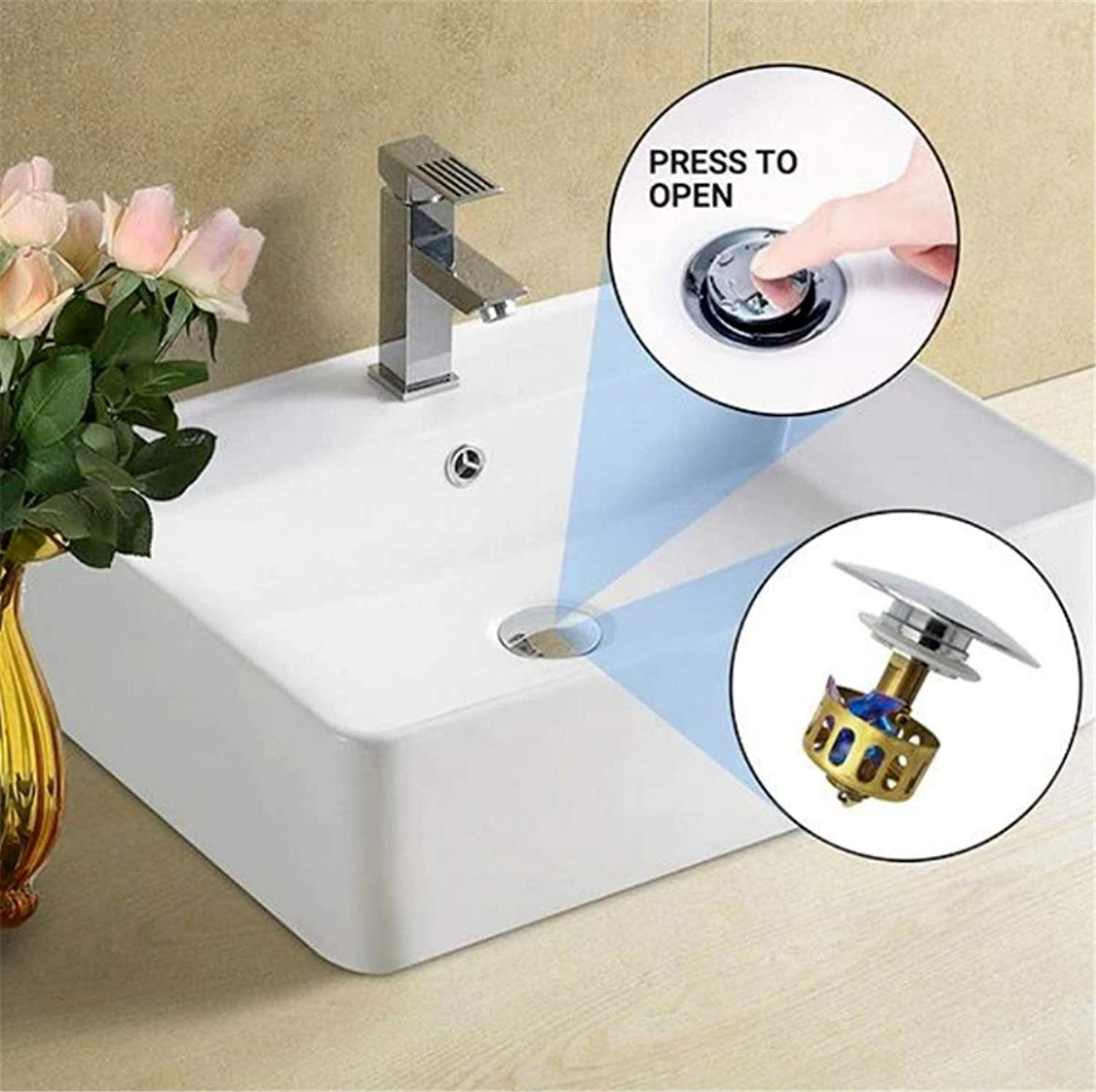 2x Universal Wash Basin Bounce Drain Filter   Up Bathroom Sink Drain Plug 