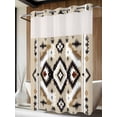 thumbnail image 4 of Black Brown Boho No Hook Shower Curtain Waterproof, Bathroom Curtains with Snap in Liners and See Through Top Window, Southwestern Geometric Ethnic Retro Hotel Style Bathtub Curtains Shower 72"Wx84"L, 4 of 8