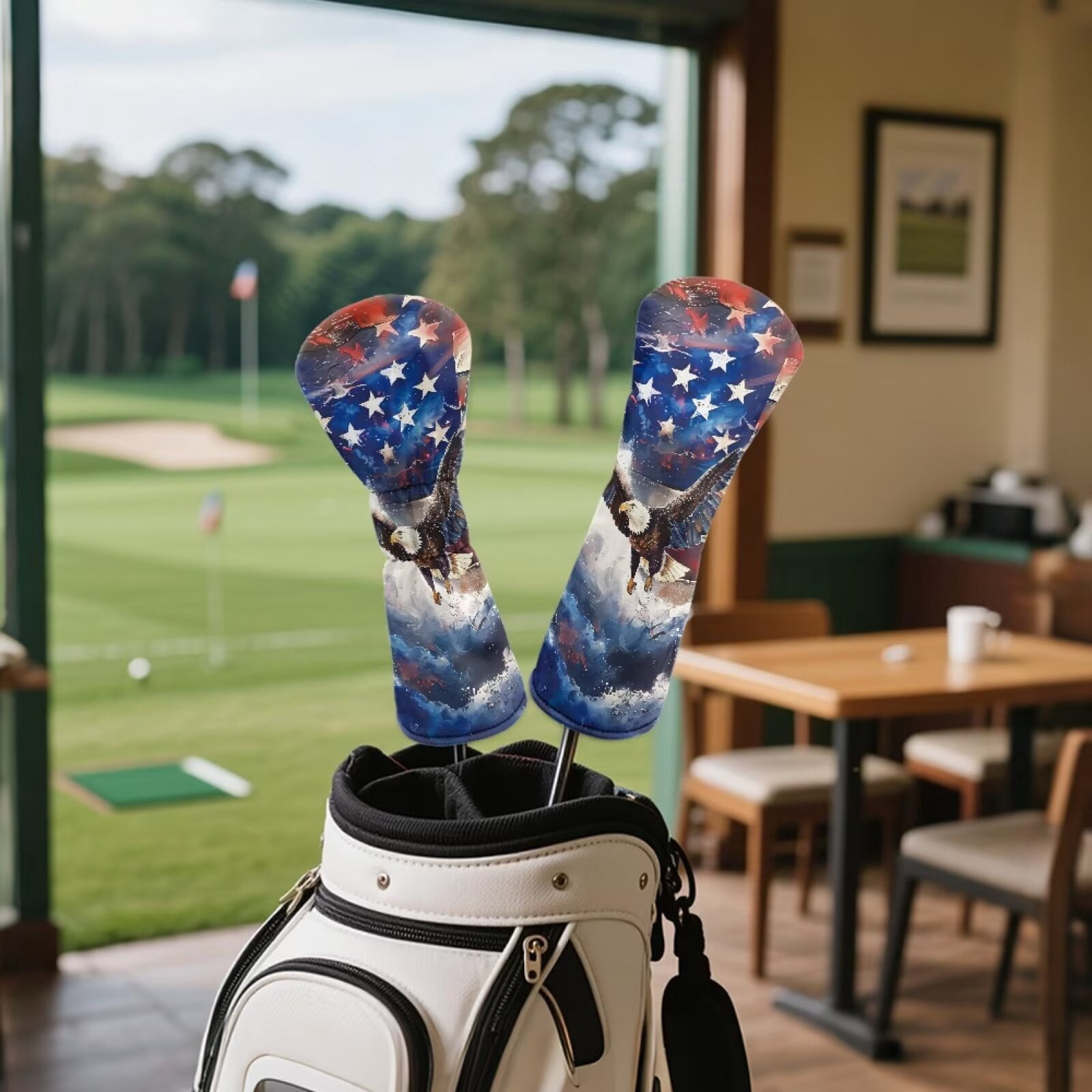 Uorisanigo Golf Club Head Covers, Premium Waterproof PU Leather American Flag Eagle Golf Headcover Set for Woods and Driver Fairway Hybrids Accessories for Women Men, Set of 3