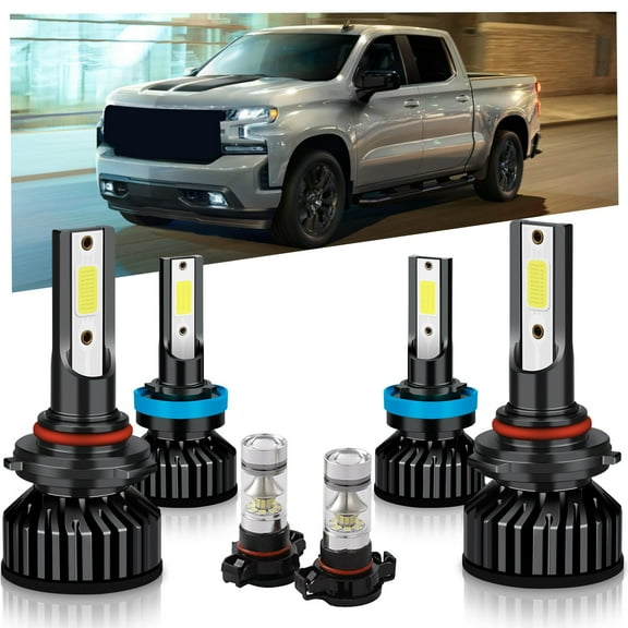 For CHEVROLET SILVERADO 1500 2500 3500 HD (2008-2019) LED Headlight,9005/HB3 High Beam  H11 Low Beam LED Headlight Bulb 5202 LED Fog Light,6500K Cool White, Plug And Play,Pack of 6, Headlight Bulbs