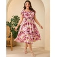 thumbnail image 4 of Yesfashion Womens Plus Size Dresses Floral Print Short Sleeve Square Neck Tie Maxi Dresses, 4 of 7