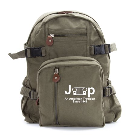 Jeep An American Tradition Since 1941 Army Sport Heavyweight Canvas Backpack (Best Places To Backpack In America)