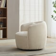 thumbnail image 5 of 34" Corduroy Swivel Barrel Chair – 360° Rotating Lounge Chair with Pillow, Metal Base – Ivory Upholstered Armchair for Living Room, Office & Reading Nook, 5 of 6
