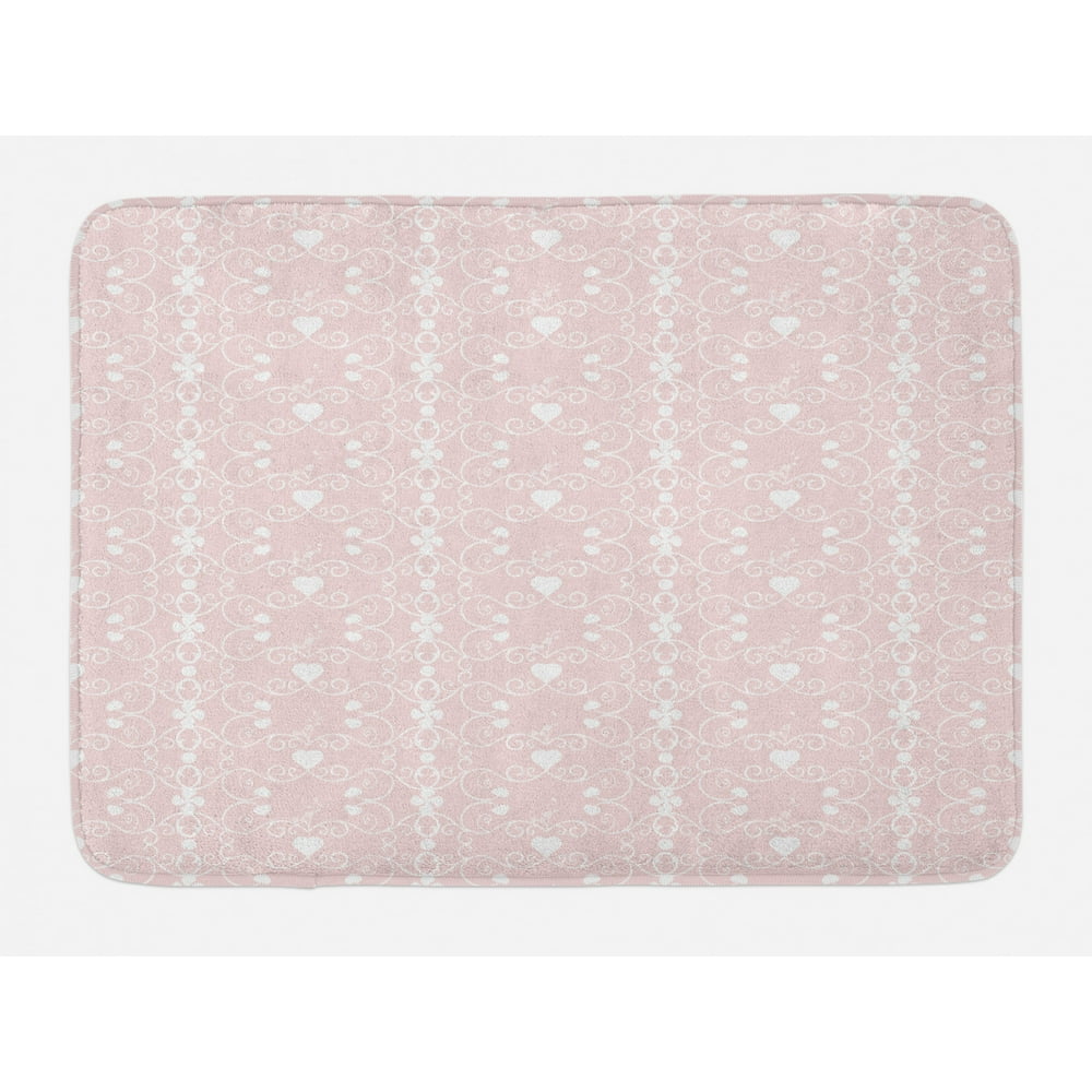 Pink and White Bath Mat, Victorian Style Girly Feminine Pattern with