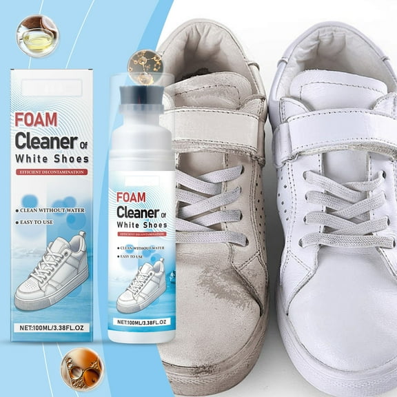 Gnmfd White Shoe Foam Cleaner 100ml Waterless Shoe Cleaning Agent, Fast Acting Sports Shoe Detergent for Sneakers Boots Leather, Removes Stains and Dirt for Fresh Look Anywhere