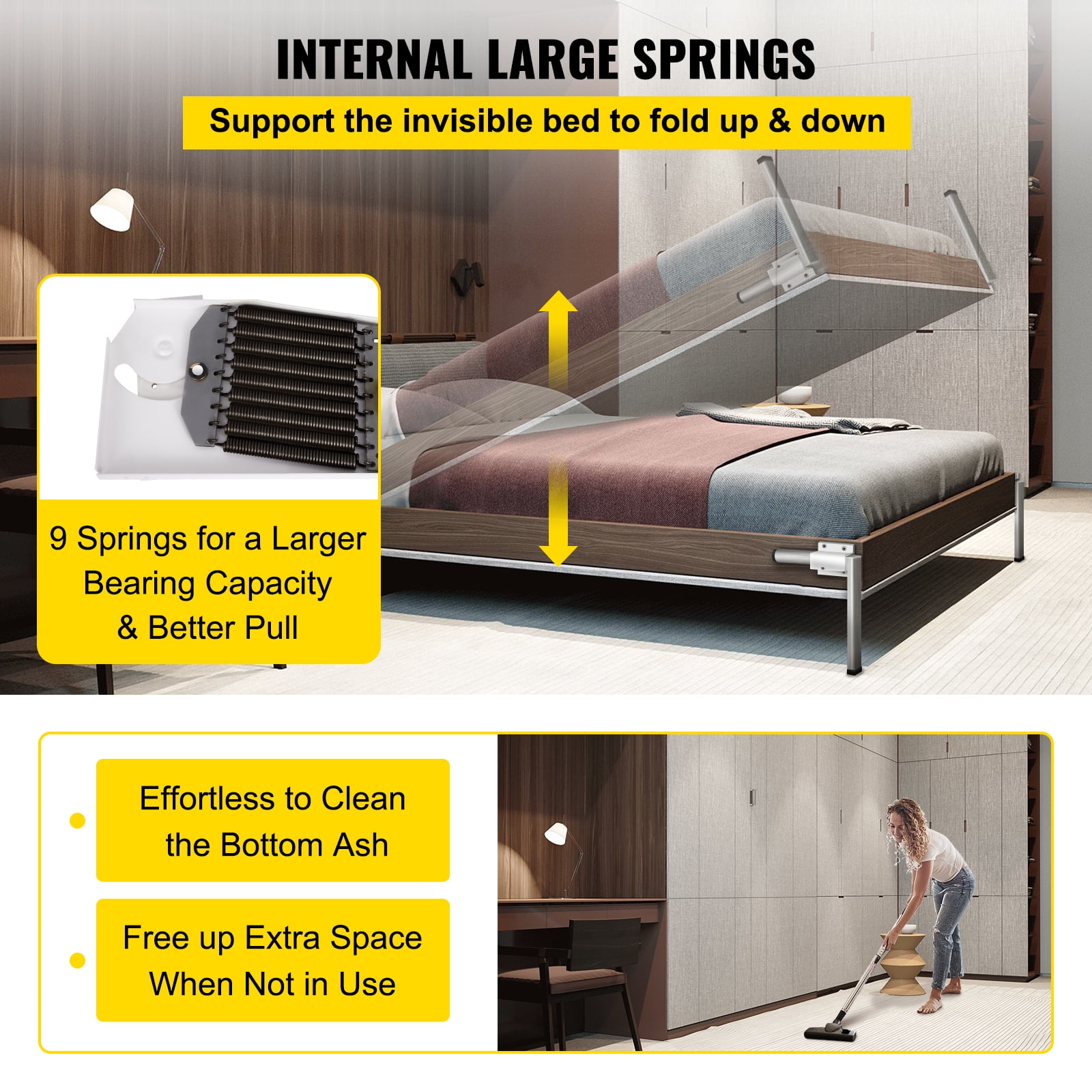 BENTISM DIY Murphy Bed Hardware Kit Vertical Mounting Wall Bed Springs Mechanism Heavy Duty Bed Support Hardware DIY Kit for King Queen Bed (Vertical)