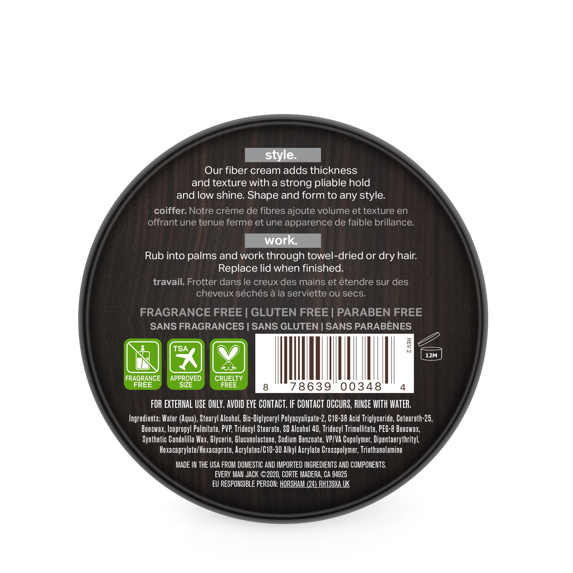 Every Man Jack Matte Finish Hair Styling Fiber Cream for Men, Naturally Derived, 3.4 oz