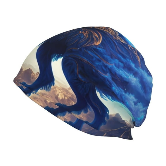 Fuzoiu Moonlit Blue Wolf Print Winter Beanie Hat for Men & Women,Warm Knit Cap,Women Windproof Watch Hat,Knit Warm Unisex Beanie