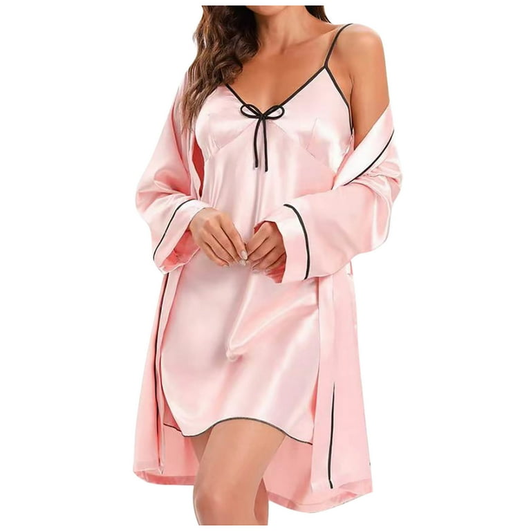 Silky Nightgowns for Women Plus Size Silk Nightgown with Built in Bra  Support Satin Pajama Sets for Women